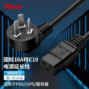 TOWE同为服务器PDU电源线大功率国标10A16A插头转C19电源线品字形