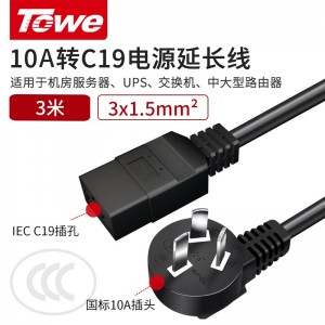 TOWE 同为PDU服务器电源线G10转C19 IEC电源转换线10A国标转16A C19三插电源线 线长3米 国标10A插头 TW-F-G10/C19
