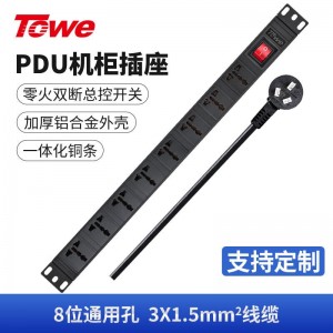 TOWE同为8位pdu基础款 工程安全机柜插排16a PDU电源分配器 国标总控16A IDC机房数据中心PDU排插 8位10A多用孔，EN16/W802K