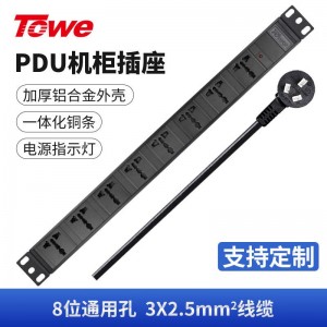 TOWE同为10A多用孔通用孔pdu插座适合欧美英标等多国制式10a16aPDU电源分配器插座国标16A加粗线缆8位10A多用孔 EN16/W801