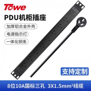 TOWE同为7位8位10A pdu电源机柜插座国标10A经济款工程安全机柜插排10A国标三孔五孔PDU插座电源分配器8位10A新国标三孔 EN10/G825
