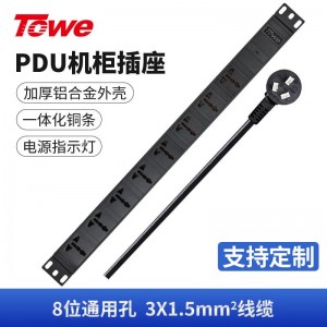 TOWE同为7位8位10A pdu电源机柜插座国标10A经济款工程安全机柜插排10A国标三孔五孔PDU插座电源分配器8位10A多用孔 EN10/W801