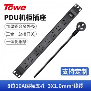 TOWE同为7位8位10A pdu电源机柜插座经济型工程安全机柜插排10A国标三孔五孔PDU国标10A经济款8位10A国标五孔，EN10/G803K