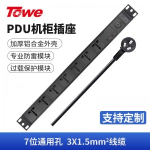 TOWE同为10A防雷防浪涌过载保护自复位开关pdu电源安全机柜插座 防过流防过载安全排插 国标防雷过载保护 7位10A多用孔，EN10/W707PS