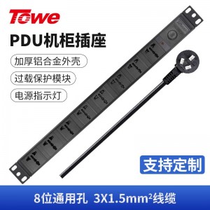 TOWE同为10A过载保护自复位开关pdu电源安全机柜插座 防过流防过载安全排插带指示灯 国标过载保护 8位10A多用孔，EN10/W810P