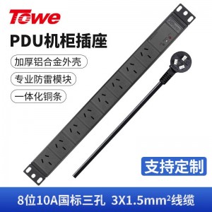 TOWE同为工业三级防雷PDU安全机柜插座SPD防浪涌防电涌防雷击10A机房插座插排插线板 国标10A专业防雷 8位10A国标三孔，EN10/G825S