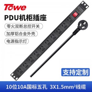 TOWE同为输入国标10A竖装垂直安装pdu工业安全机柜插座 输出国标10A IDC机房数据 10位国标10A竖装经济款 10位国标五孔10A，EN10/G1001K