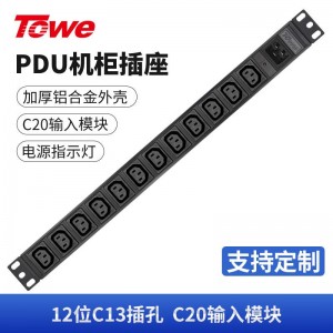 TOWE同为C20输入16A自接线工程安全PDU插座插排 输出IEC C13美标欧标插孔 C20输入IEC美标PDU 12位10A IEC C13模块，EN16C/I1203
