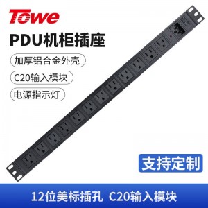 TOWE同为C20输入16A自接线工程安全PDU插座插排 输出IEC C13美标欧标插孔 C20输入IEC美标PDU 12位10A 美标模块，EN16C/M1204