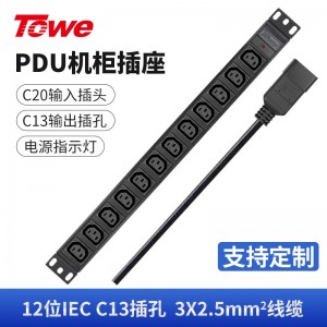 TOWE同为IEC C13 C19工业电源防雷PDU电源机柜插座 国际通用IEC 大功率机柜PDU IEC插孔横装大功率款 12位10A IEC C13插孔，EN16C/I1001