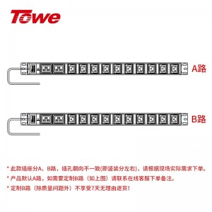 TOWE同为国际通用IEC 32/63A超大功率自接线PDU机柜插座 工程pdu 竖装IEC插孔加粗线缆 2位16A IEC C19+10位10A IEC C13，EN32/I1206