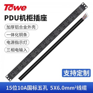 TOWE同为32A/63A/100A超大功率自接线三相PDU电源机柜插座 带断路器熔芯保护 三相三组供电PDU 15位10A新国标五孔，EN32/G1501