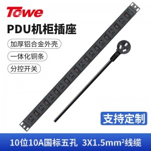 TOWE同为分控pdu机柜机架机箱插座 单开单控工业工程插排 水族鱼缸专用安全插座 分控工业PDU插座 10位10A新国标五孔，EN10/G1010K1