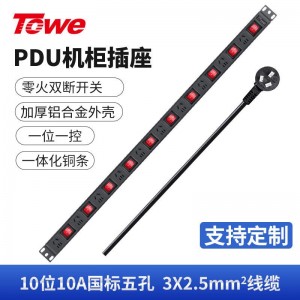 TOWE同为分控pdu机柜机架机箱插座 单开单控工业工程插排 水族鱼缸专用安全插座 分控工业PDU插座 10位10A新国标五孔，EN16/G1010K