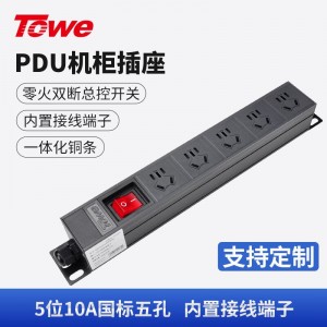TOWE同为经济型大功率4000W自接线2位/3位/4位/5位机柜插座工业机架操作台弱电箱插排 总控短款工业插座 5位10A国标五孔，EN16D/G502K