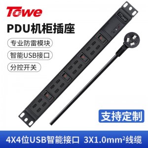 TOWE同为工业级多口多路usb智能插座usb充电器pdu插排 刷机拷机usb智能快充PDU机柜插座 4x4位一体式USB智能快充接口，EN10/USB16SK4