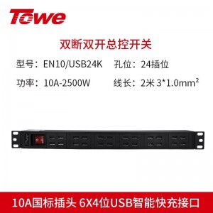TOWE同为工业级多口多路usb智能插座usb充电器pdu插排 刷机拷机usb智能快充PDU机柜插座 6x4位一体式USB智能快充接口，EN10/USB24K