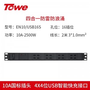 TOWE同为工业级多口多路usb智能插座usb充电器pdu插排 刷机拷机usb智能快充PDU机柜插座 4x4位一体式USB智能快充接口，EN10/USB16S