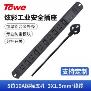TOWE同为高端pdu机柜插座10A分控单开单控防雷防浪涌工业工程插排 炫彩系列 分控防雷炫彩PDU插座 5位10A新国标五孔，EN10/C55KS高雅黑