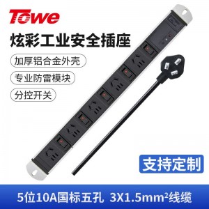 TOWE同为高端pdu机柜插座10A分控单开单控防雷防浪涌工业工程插排 炫彩系列 分控防雷炫彩PDU插座 5位10A新国标五孔，EN10/C55KS晶银白