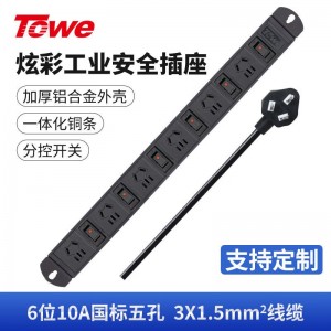 TOWE同为高端pdu机柜插座10A分控单开单控工业工程插排 炫彩豪华高端系列 分控炫彩PDU插座 6位10A单开单控新国标五孔，EN10/C66K高雅黑