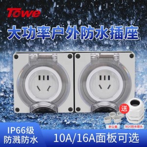 TOWE同为IP66国标10A 16A户外防水开关插座 户外防暴雨国标五孔插座 明装防水插座可浸泡水组合式防水插座 TW-F-CZ-G10 FS/G16/G1010/G1016/G310/G21016