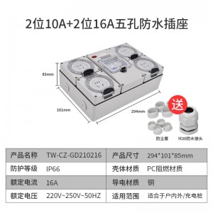 TOWE同为IP66国标10A 16A户外防水开关插座 户外防暴雨国标五孔插座 明装防水插座可浸泡水组合式防水插座 TW-F-CZ-G10 FS/G16/G1010/G1016/G310/G21016