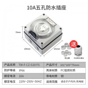 TOWE同为IP66国标10A 16A户外防水开关插座 户外防暴雨国标五孔插座 明装防水插座可浸泡水组合式防水插座 TW-F-CZ-G10 FS/G16/G1010/G1016/G310/G21016